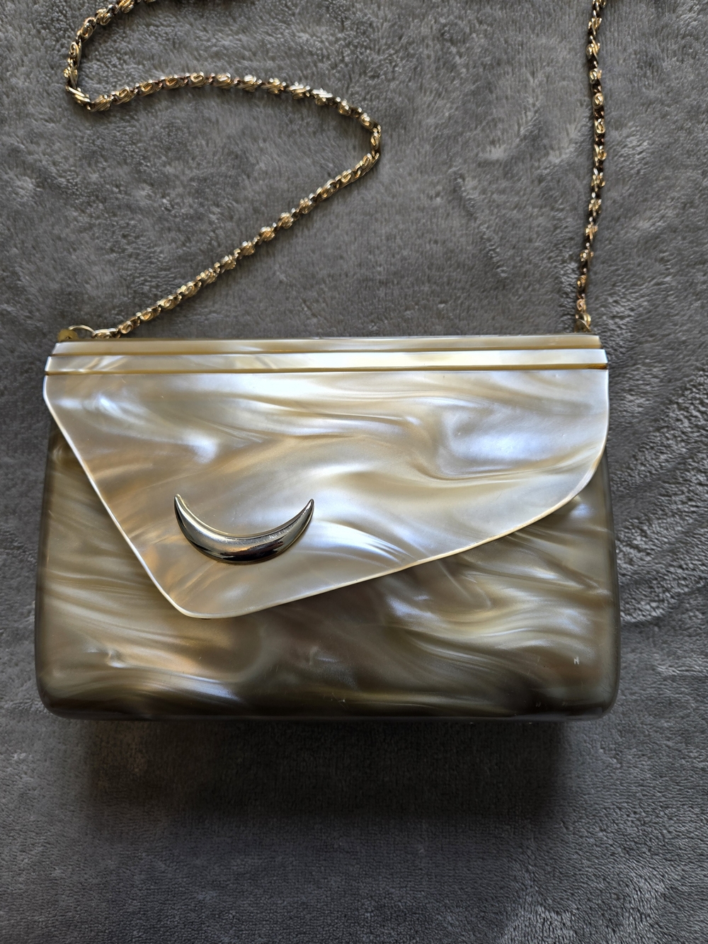Le-Ann Designs 1950s Pearlescent Lucite Bag Vintage White & Gold